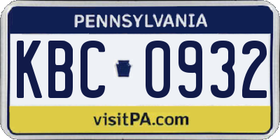 PA license plate KBC0932