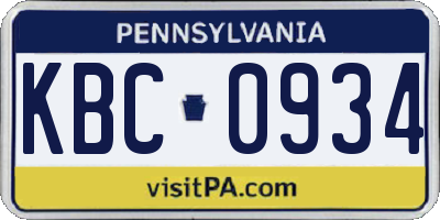 PA license plate KBC0934