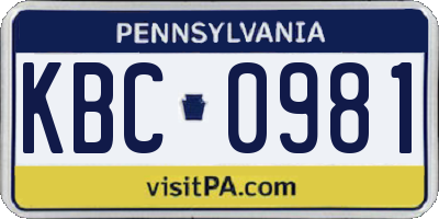 PA license plate KBC0981