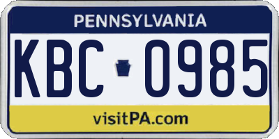 PA license plate KBC0985