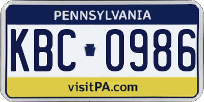 PA license plate KBC0986