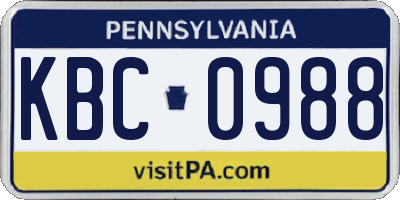 PA license plate KBC0988