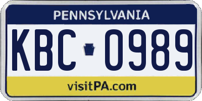 PA license plate KBC0989
