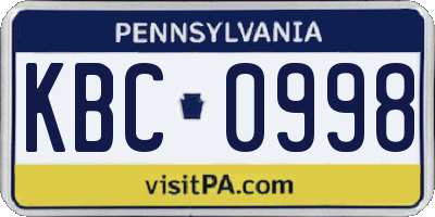 PA license plate KBC0998
