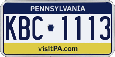PA license plate KBC1113