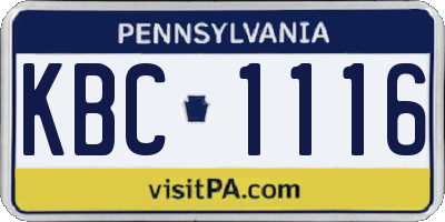 PA license plate KBC1116