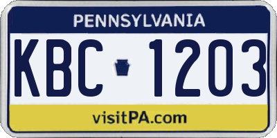 PA license plate KBC1203