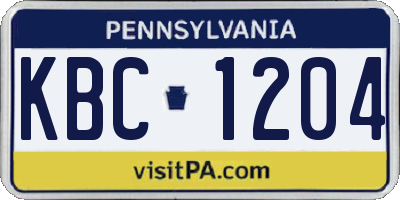 PA license plate KBC1204