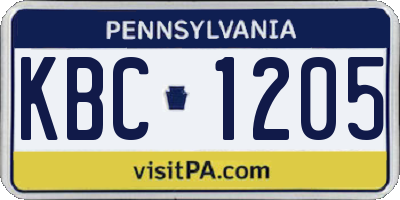 PA license plate KBC1205