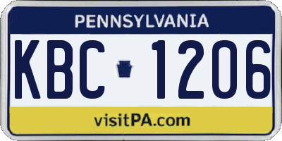PA license plate KBC1206