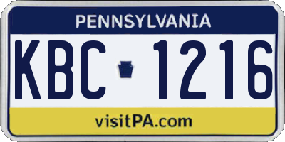 PA license plate KBC1216