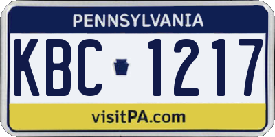 PA license plate KBC1217