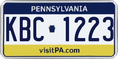 PA license plate KBC1223