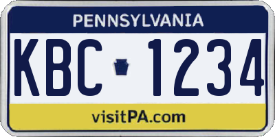 PA license plate KBC1234
