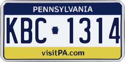 PA license plate KBC1314