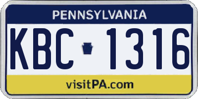 PA license plate KBC1316