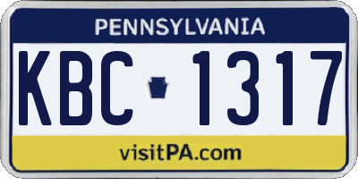 PA license plate KBC1317