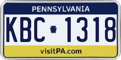 PA license plate KBC1318