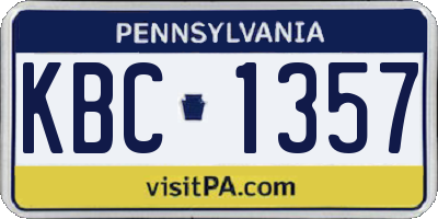 PA license plate KBC1357