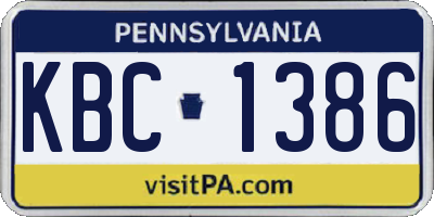 PA license plate KBC1386