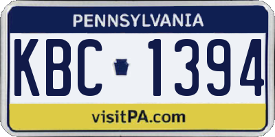 PA license plate KBC1394
