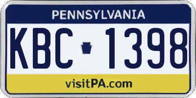 PA license plate KBC1398