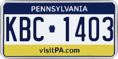 PA license plate KBC1403