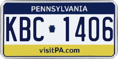 PA license plate KBC1406