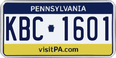 PA license plate KBC1601