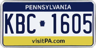 PA license plate KBC1605