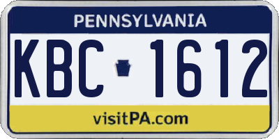 PA license plate KBC1612