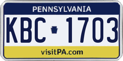PA license plate KBC1703
