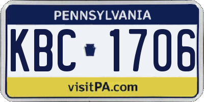 PA license plate KBC1706