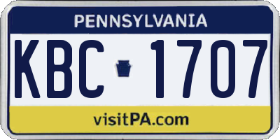 PA license plate KBC1707