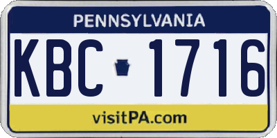 PA license plate KBC1716