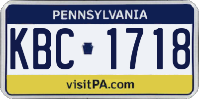 PA license plate KBC1718