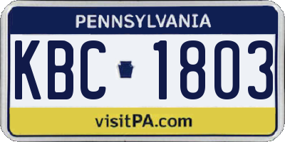 PA license plate KBC1803