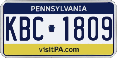 PA license plate KBC1809