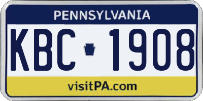 PA license plate KBC1908