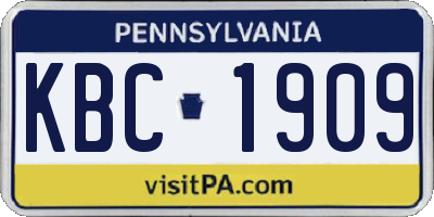 PA license plate KBC1909
