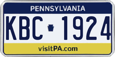 PA license plate KBC1924