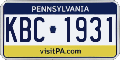 PA license plate KBC1931