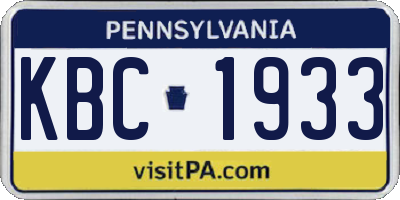 PA license plate KBC1933