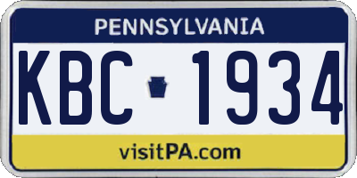 PA license plate KBC1934