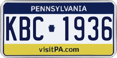 PA license plate KBC1936