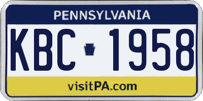 PA license plate KBC1958