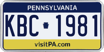 PA license plate KBC1981