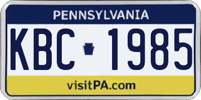 PA license plate KBC1985