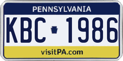 PA license plate KBC1986