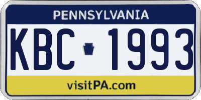 PA license plate KBC1993
